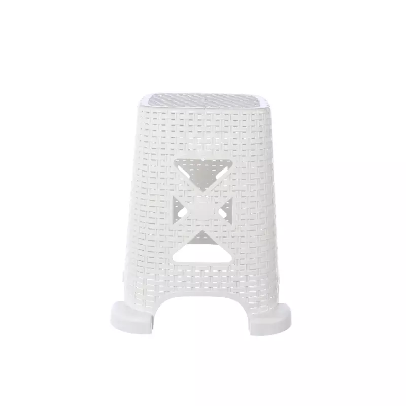 Taburet pentru gradina, plastic, imitatie ratan, alb