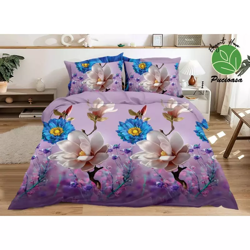 Lenjerie de Pat Bumbac Satinat 3D cu 4 Piese- SIPRB-592
