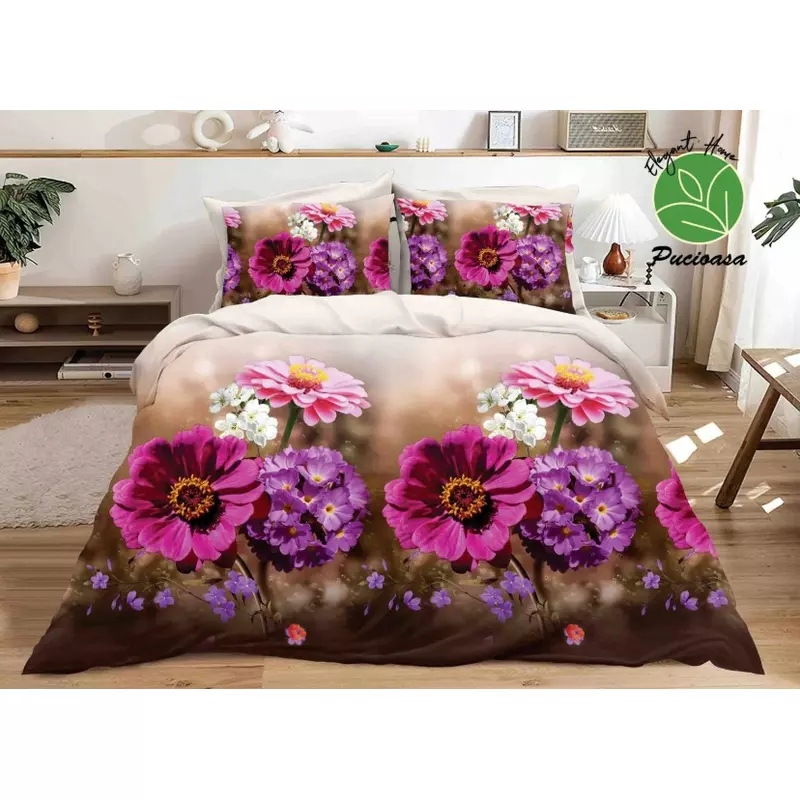 Lenjerie de Pat Bumbac Satinat 3D cu 4 Piese- SIPRB-590