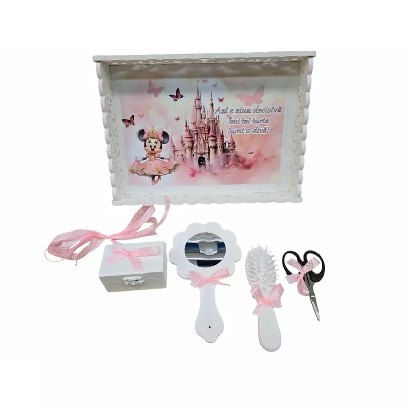 Tavita Turta cu 6 Piese - Minnie la Castel - TPT73 Alb cu Roz