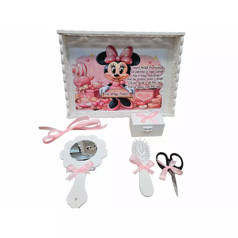 Tavita Turta cu 6 Piese - Minnie si Acadele - TPT63 Alb cu Roz