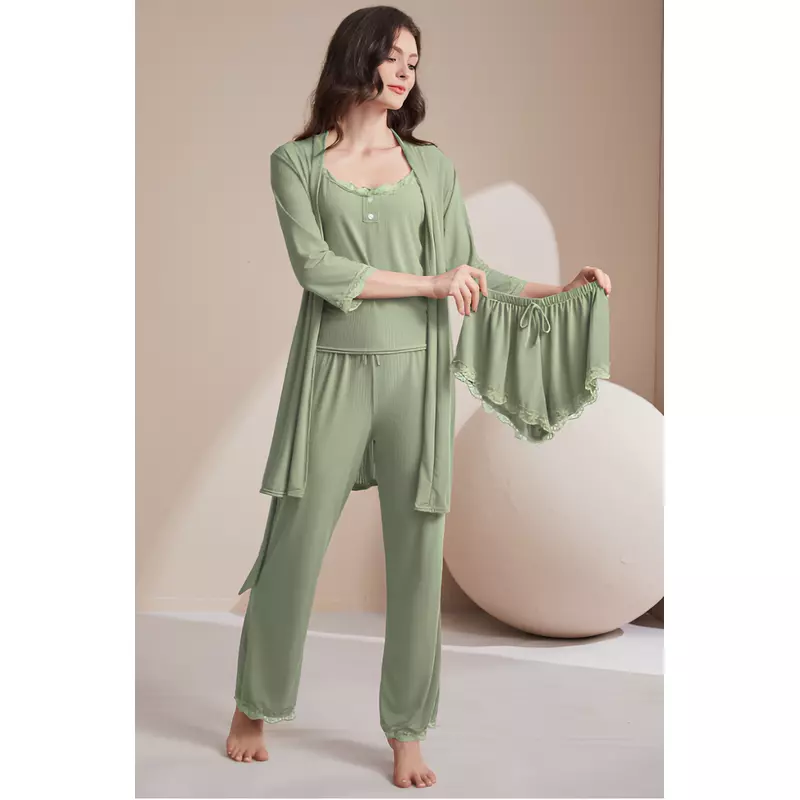 Set Pijama de Dama 4 Piese, Verde - ANI156