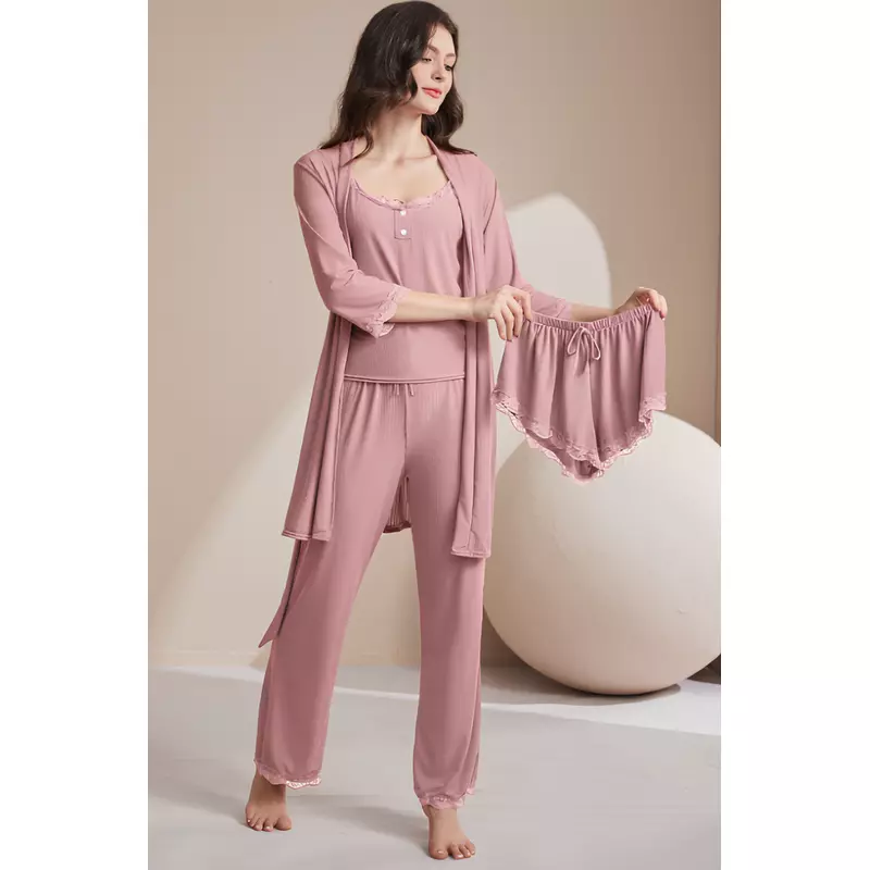 Set Pijama de Dama 4 Piese, Roz - ANI157