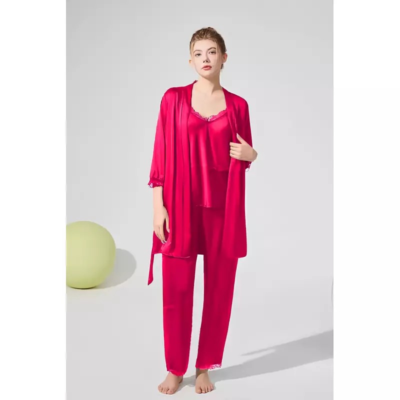 Set Pijama de Dama 3 Piese din Satin, Coral - ANI161