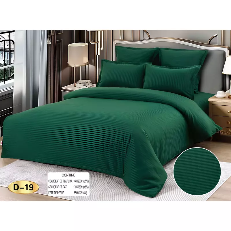 Lenjerie de Pat Damasc, 1 Persoana, 4 Piese, Verde - EAT559