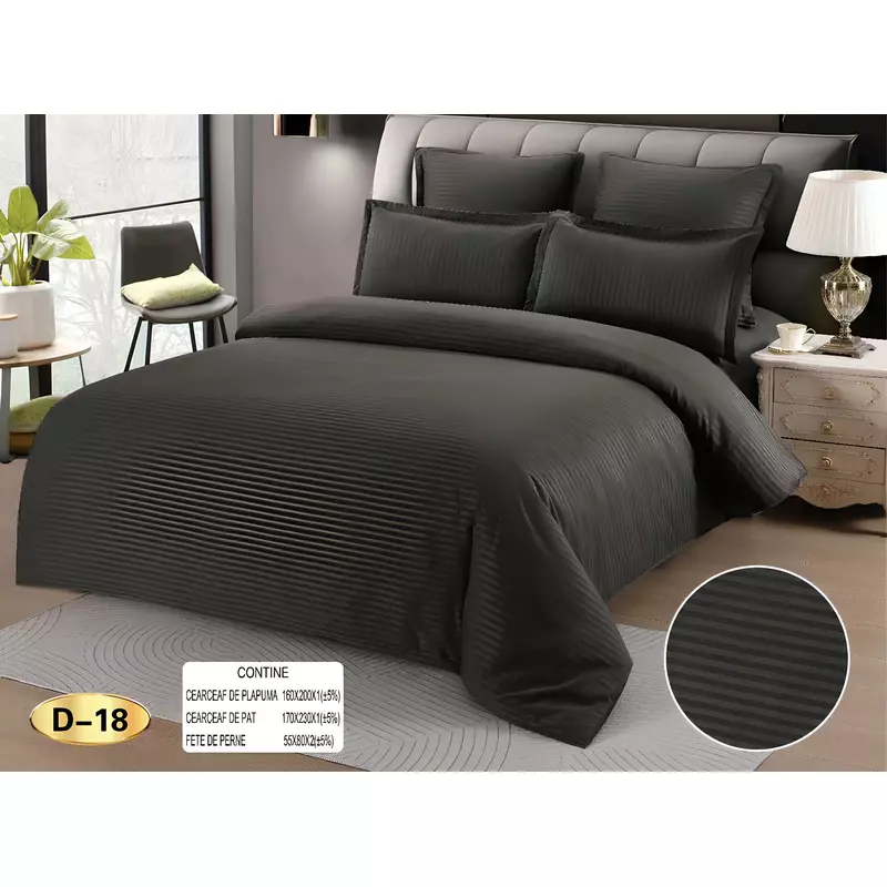 Lenjerie de Pat Damasc, 1 Persoana, 4 Piese, Negru - EAT560