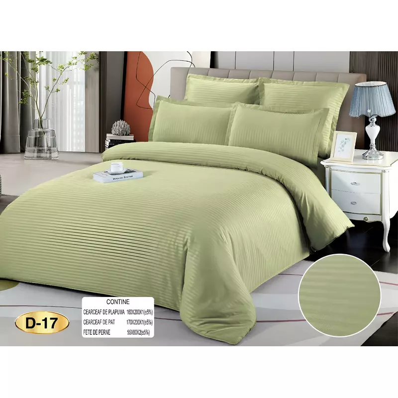 Lenjerie de Pat Damasc, 1 Persoana, 4 Piese, Verde Deschis - EAT565