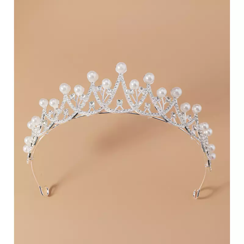 Diadema (Coronita) Mireasa Model Regal, cu Pietre si Perle Artificiale - Argintie - 721525