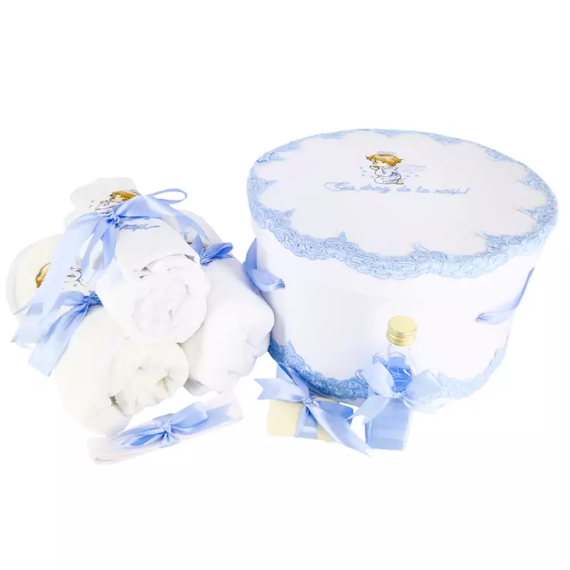 Trusou Botez cu 8 piese, Albastru Deschis, Inger - TB269