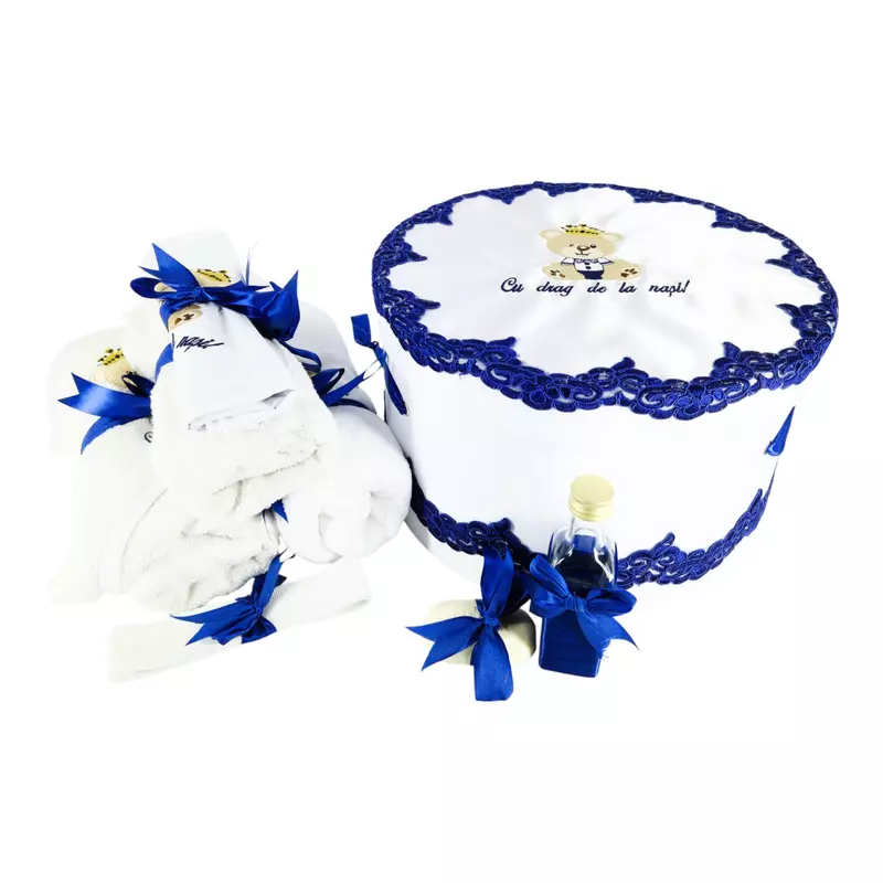 Trusou Botez cu 8 piese, Albastru Regal, Ursulet - BAB223