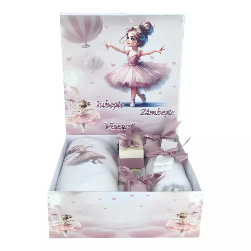 Trusou Botez cu 8 Piese, Balerina, Culoare Roz Pudra - TB263