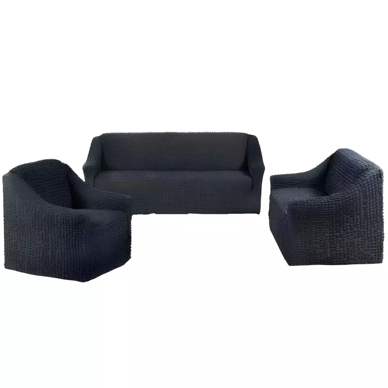 Huse Elastice si Creponate fara Volane, Canapea 3 Persoane + 2 Fotolii, Fume - HEP27