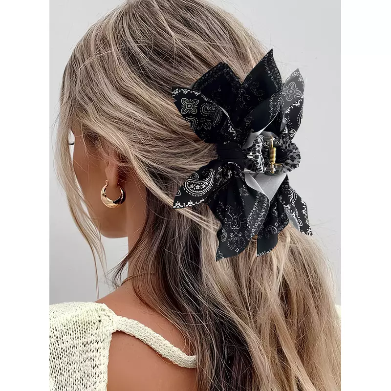Agrafa de Par cu Funda, Boho, Negru si Alb - 415134