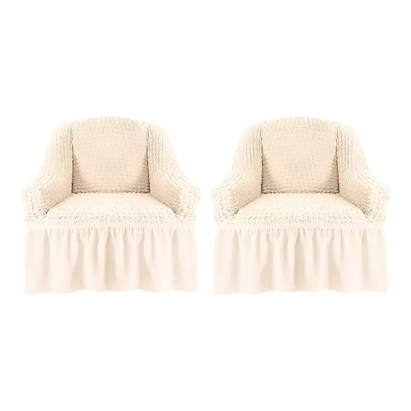 Set 2 Huse Fotoliu Elastice cu Volane, Crem Natur - HEP64
