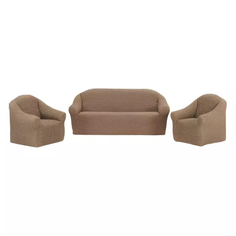 Huse Elastice si Creponate fara Volane, Canapea 3 Persoane + 2 Fotolii, Bone - HF08