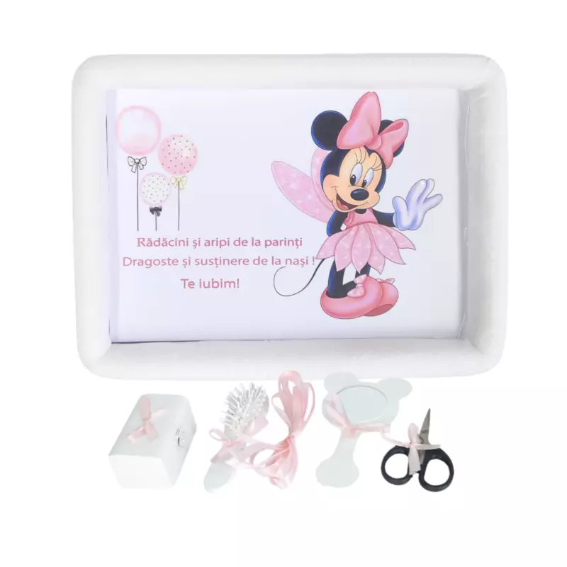 Tavita Turta, Buretata din Catifea cu 6 Piese - Minnie Mouse Alb- TPT78