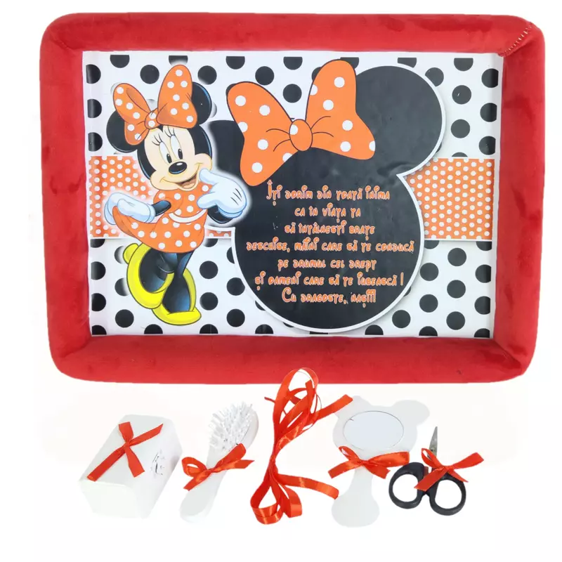 Tavita Turta, Buretata din Catifea cu 6 Piese - Minnie Mouse Buline - TPT79