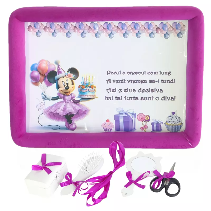 Tavita Turta, Buretata din Catifea cu 6 Piese - Minnie Mouse Roz - TPT77