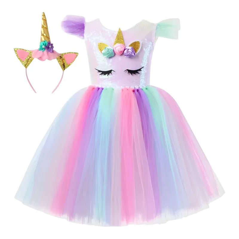 Costum Disney -  Rochie Unicorn cu Tul Colorat si Bentita
