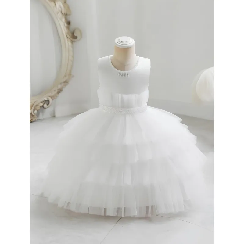 Rochie Alba de Vara cu Tul si Perle