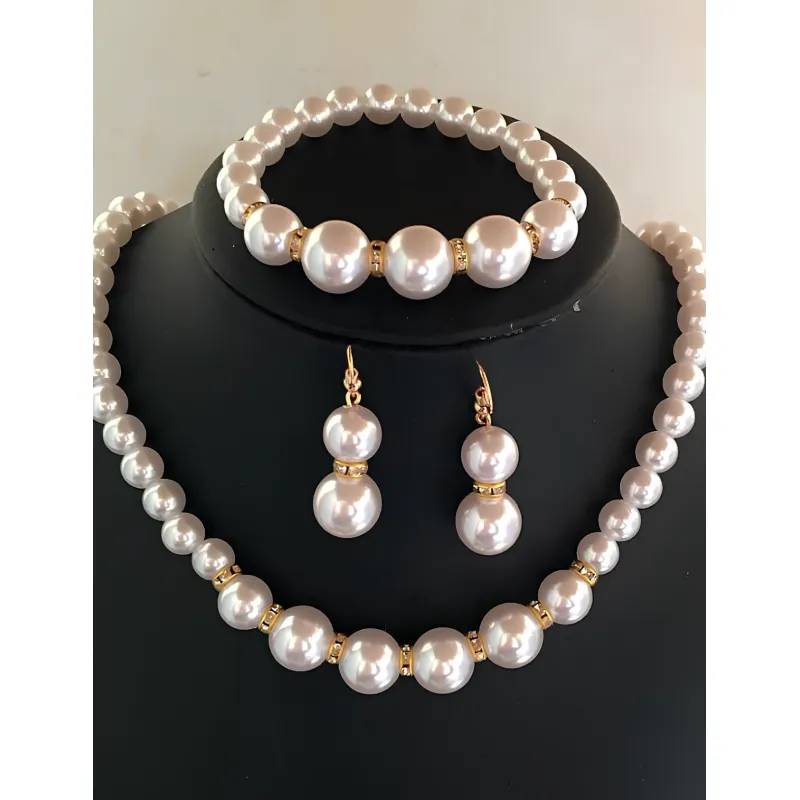Set Colier, Bratara, Inel si Cercei, cu Perle - 178678