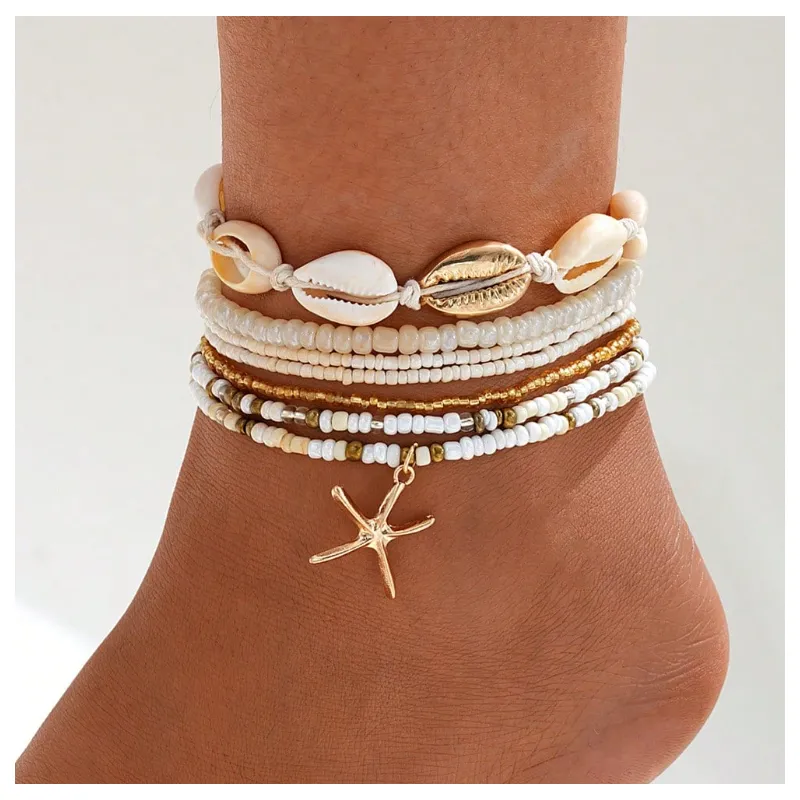 Set 7 Brățări Boho de Plajă cu Mărgele și Pandantiv Stea de Mare - 290339