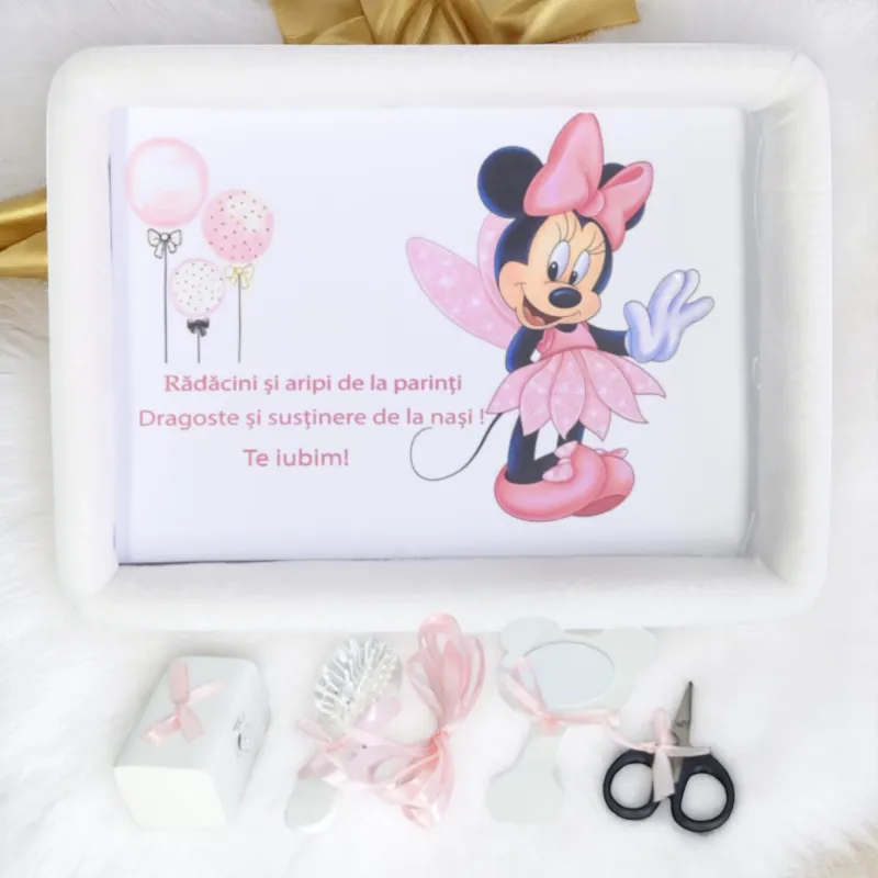 Tavita Turta, Buretata din Catifea cu 6 Piese - Minnie Mouse Alb- TPT78