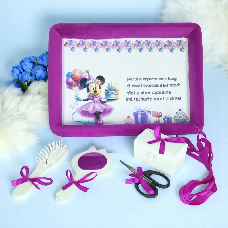 Tavita Turta, Buretata din Catifea cu 6 Piese - Minnie Mouse Roz - TPT77