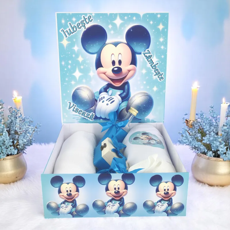 Trusou Botez cu 8 Piese, Mikey Mouse cu Stelute, Culoare Albastru Regal - TB277