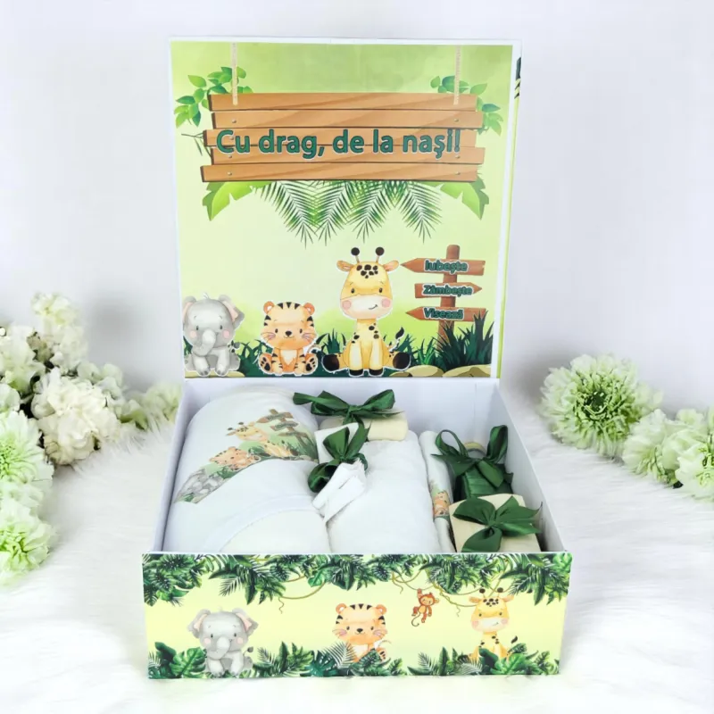 Trusou Botez cu 8 Piese, Animale Safari 2, Culoare Verde - TB186