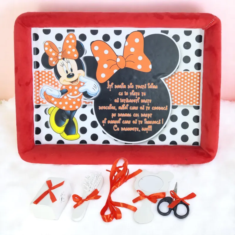 Tavita Turta, Buretata din Catifea cu 6 Piese - Minnie Mouse Buline - TPT79