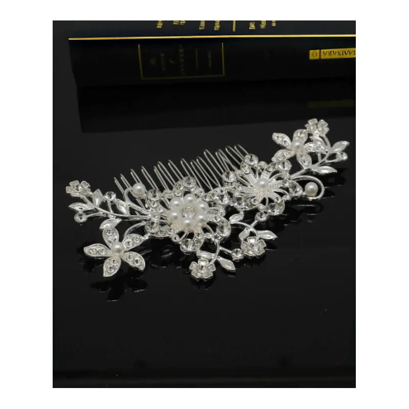 Pieptene de Par Mireasa cu Strasuri - tip Floare - 6x11.5 cm - 302919