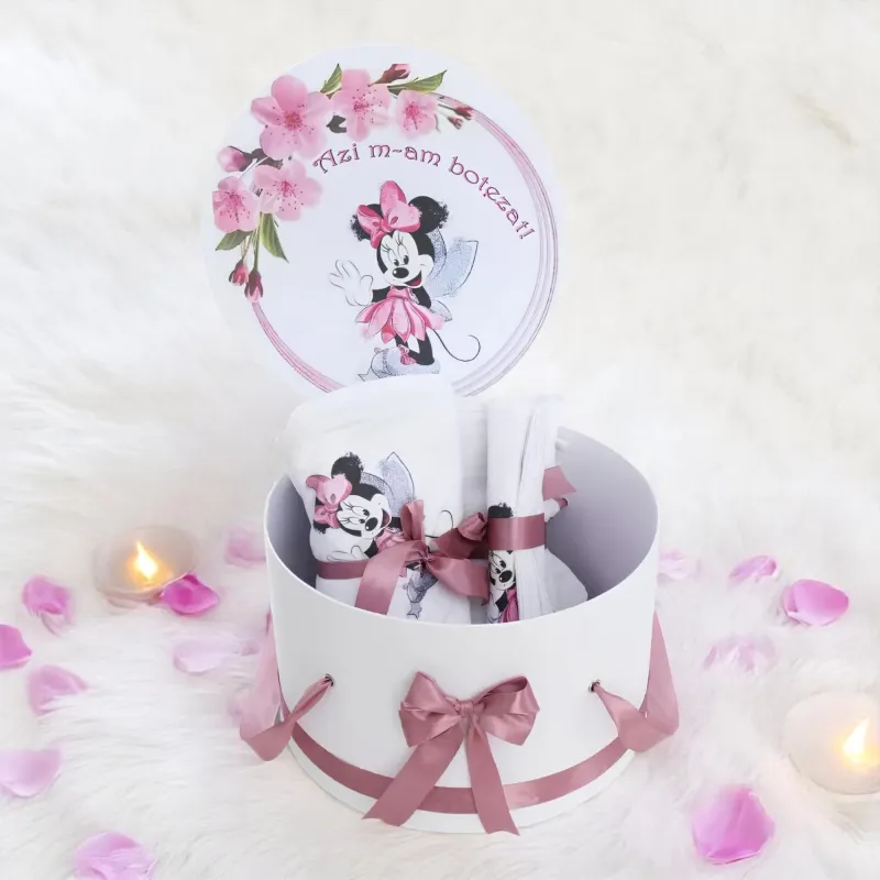 Trusou Botez cu 8 Piese Imprimat, Minnie Mouse, Culoare Roz Pudra - TB219
