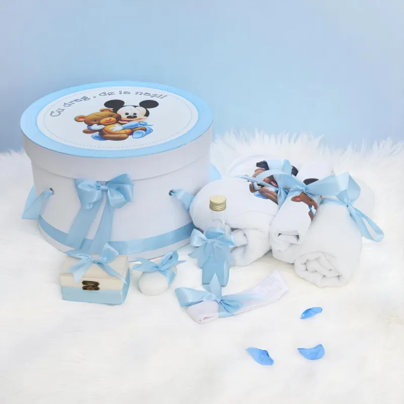 Trusou Botez cu 8 Piese Imprimat, Mickey Mouse, Culoare Bleu - TB221
