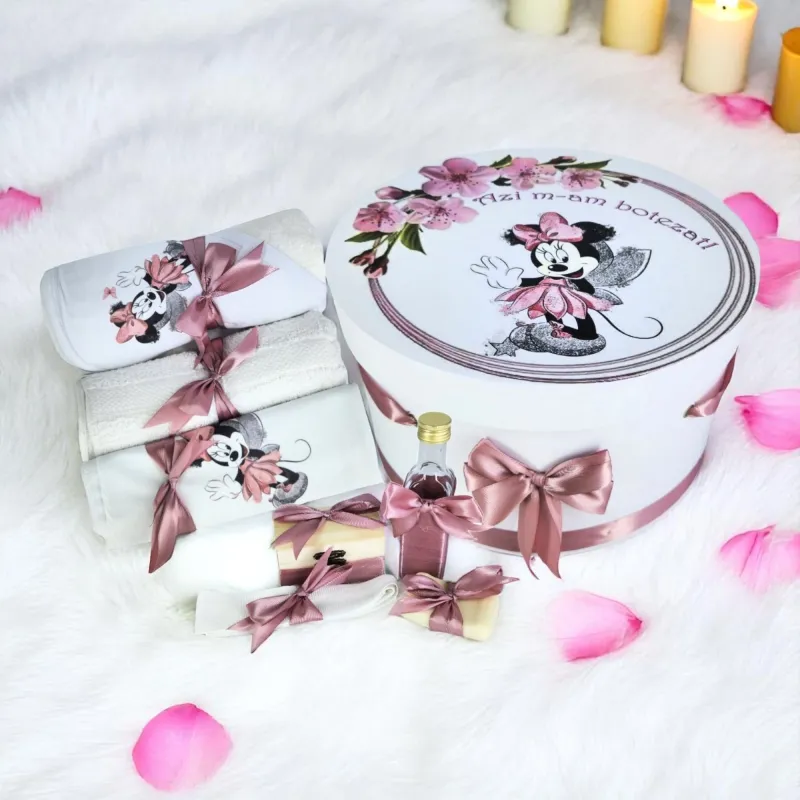 Trusou Botez cu 8 Piese Imprimat, Minnie Mouse, Culoare Roz Pudra -  BAB102