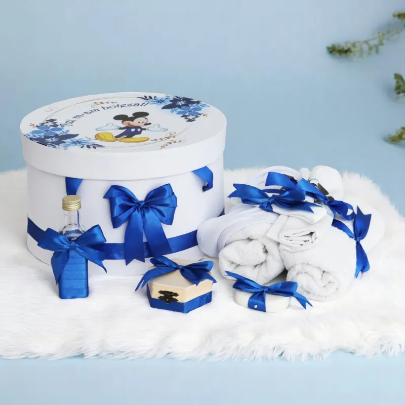 Trusou Botez cu 8 Piese Imprimat, Mickey Mouse, Culoare Albastru - TB213