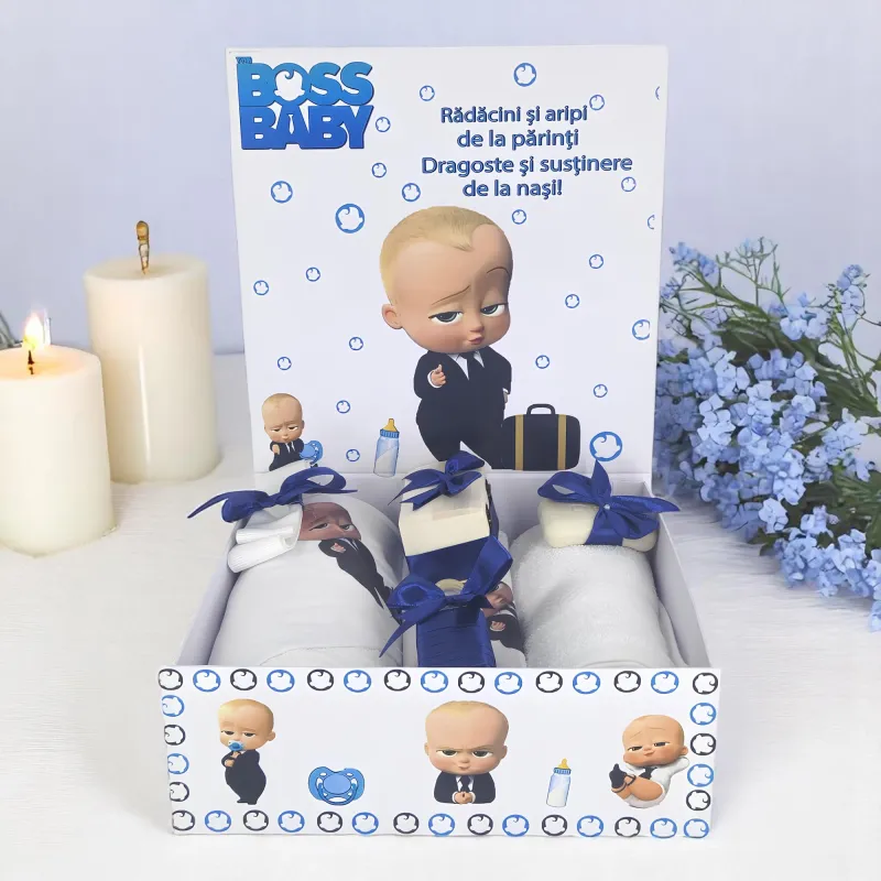 Trusou Botez cu 8 Piese, Boss Baby, Culoare Albastru - TB262