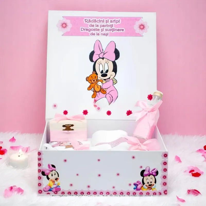 Trusou Botez cu 8 Piese, Baby Minnie, Culoare Roz Deschis - TB26
