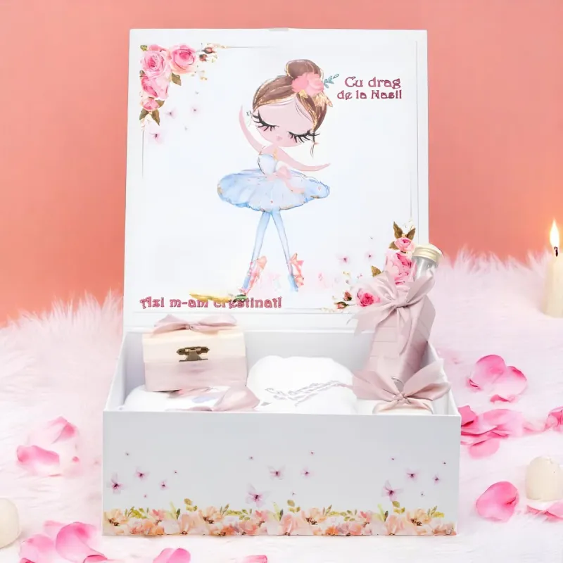 Trusou Botez cu 8 Piese, Balerina 3, Culoare Roz Deschis - TB24