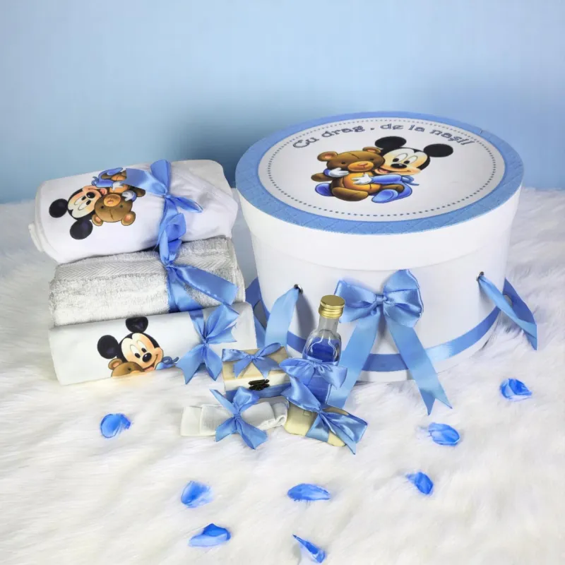 Trusou Botez cu 8 Piese Imprimat, Mikey Mouse, Culoare Albastru -  BAB97