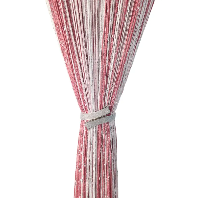 Perdea Decorativa Roz cu Alb cu Franjuri si Insertii Argintii, 3x3m - COL9