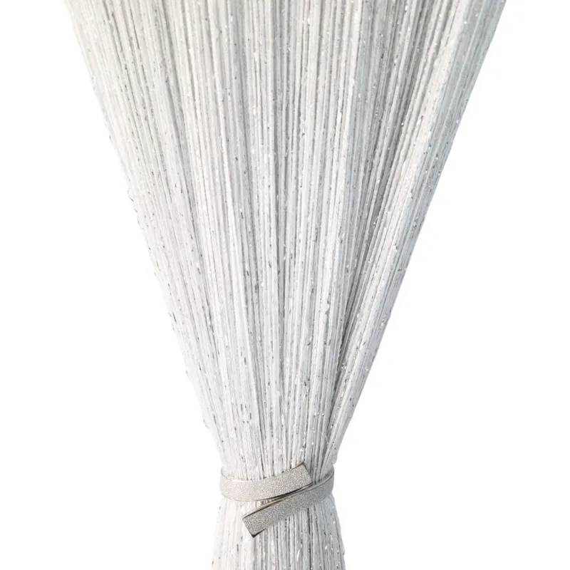 Perdea Decorativa Alba cu Franjuri si Insertii Argintii, 3x3m - COL1
