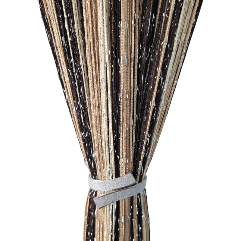 Perdea Decorativa Cream, Maro Deschis si Inchis cu Franjuri si Insertii Argintii, 3x3m -  COL3