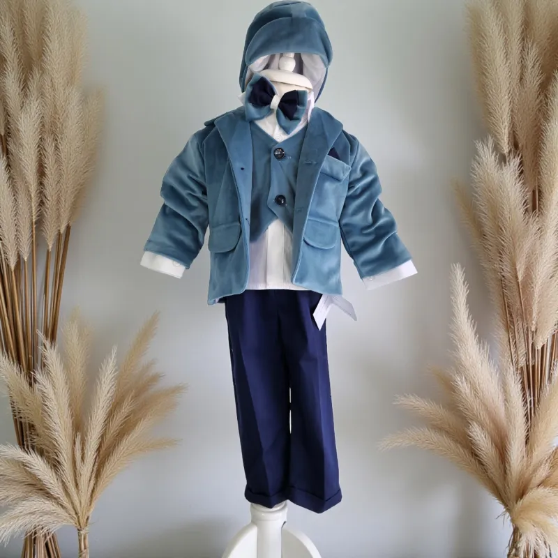 Costum Pentru Botez, Micul Aristocrat, 5 piese, Turcoaz - Gabb4