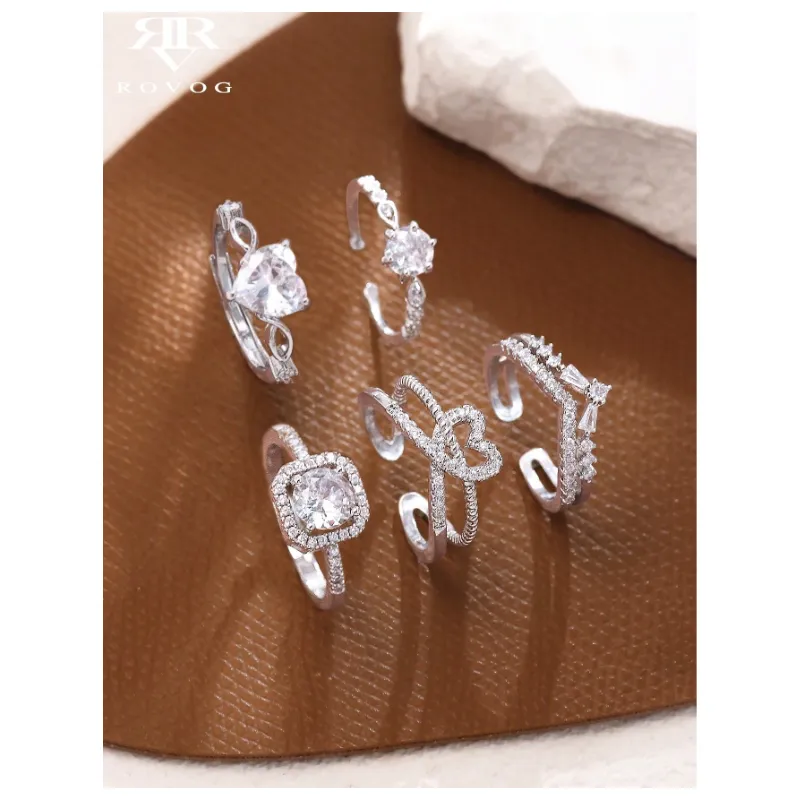Set de 5 Inele Elegante, Cupru & Zirconiu Cubic - Silvelle - 628383
