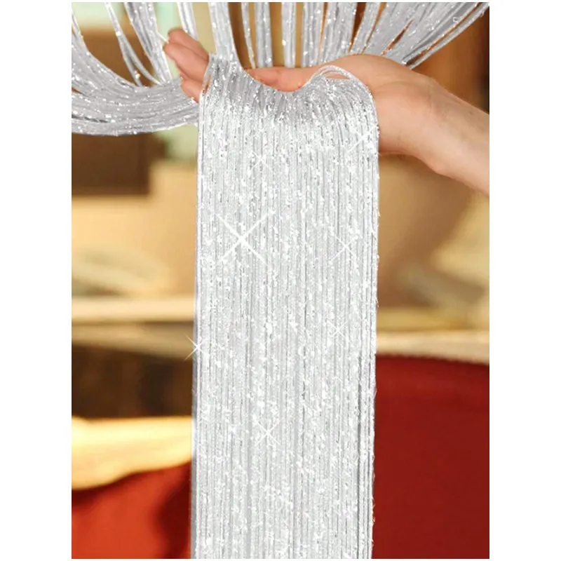 Perdea Franjuri 100 x 200cm - Alb cu Insertii Argintii - 884088