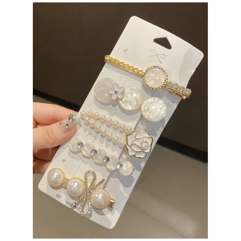 Set 5 Agrafe Laterale cu Perle si Funda - 689919