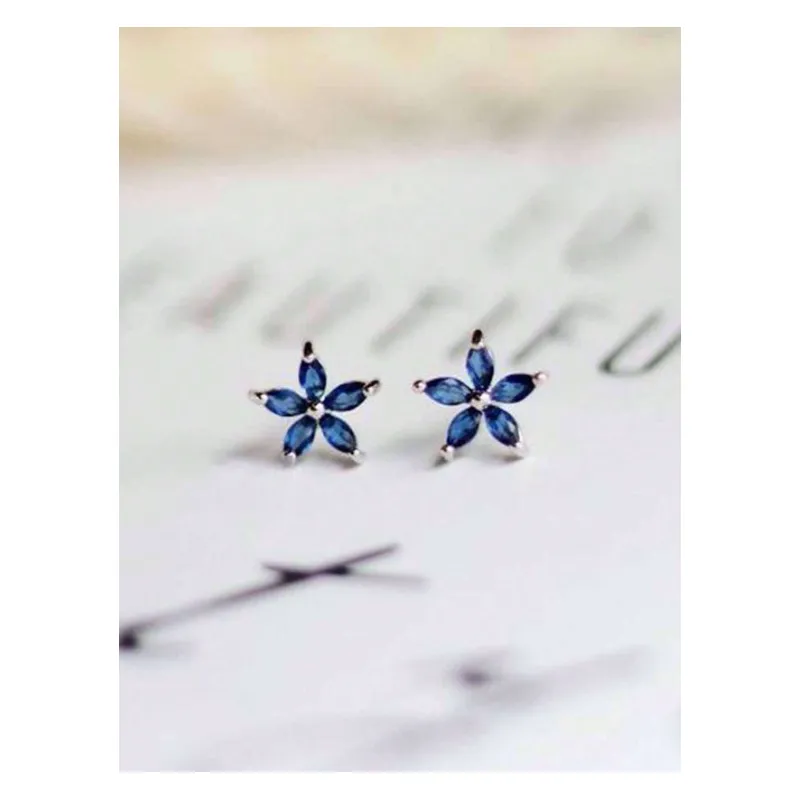 Cercei Minimalisti,  Argint 925, Floare Albastra - 131133