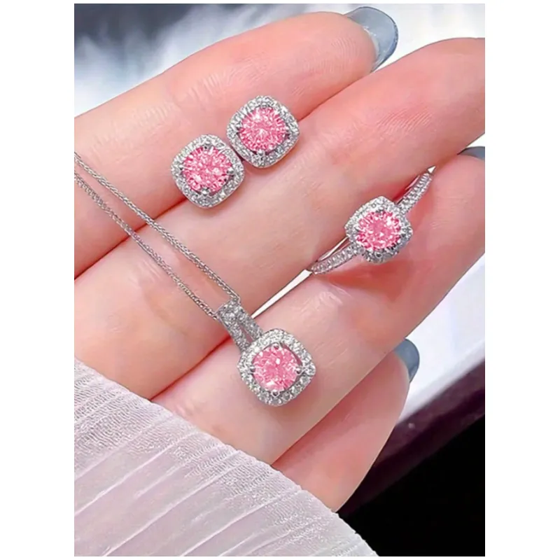 Set Moon, Colier, Cercei si Inel, Roz si Argintiu - 223226