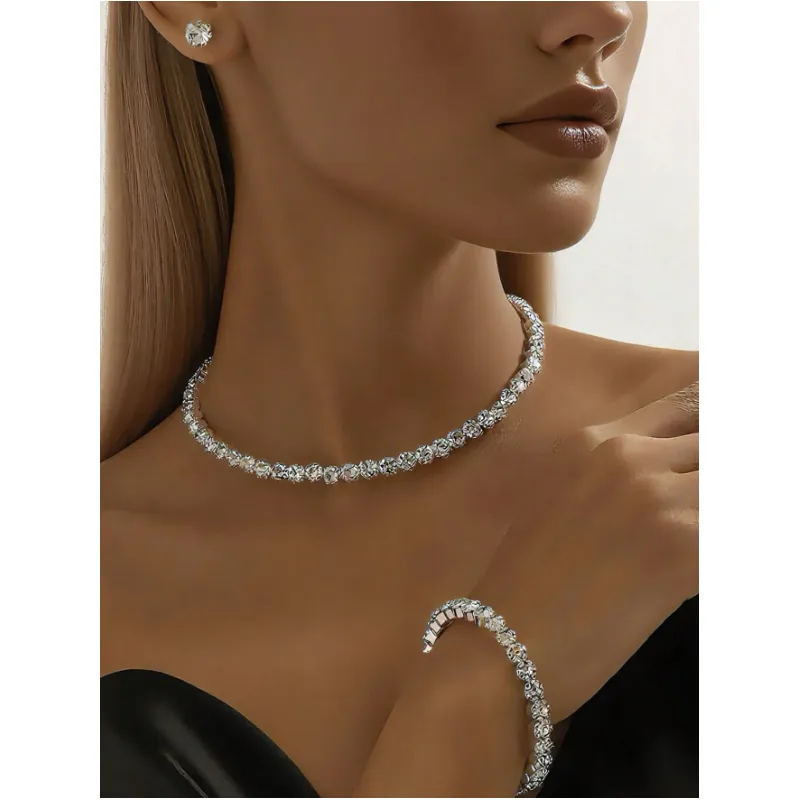 Set 4 Bijuterii Elegante cu Cristale, Argintiu -  796070